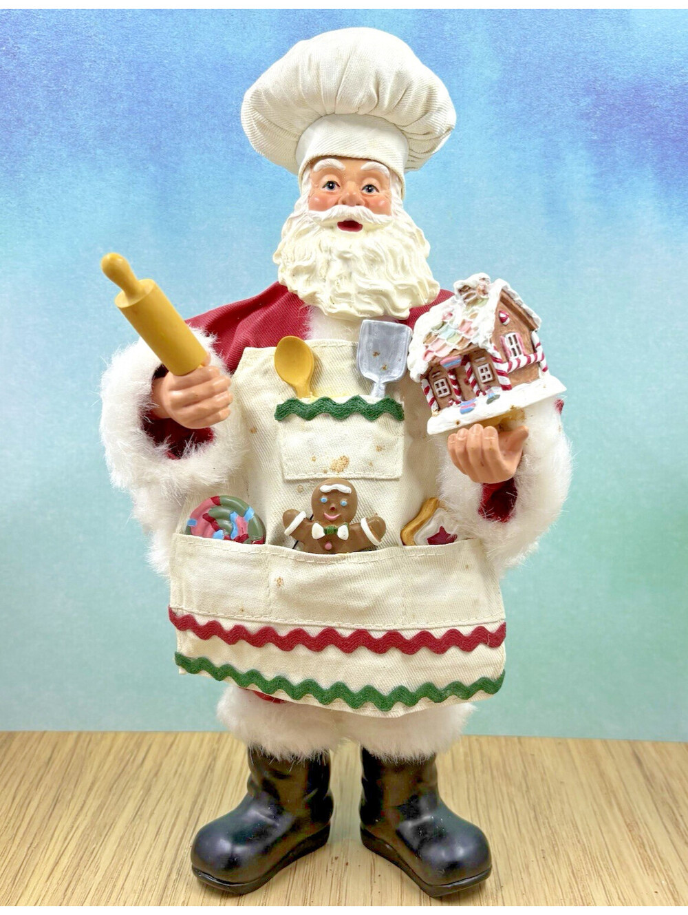Clothique Santa Baker Christmas Figure Gingerbread House And Baking Tools 11”